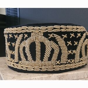 Elegant Black and Gold Embroidered Crown Hat